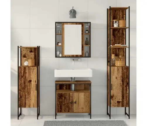 Vonios Baldų Rinkinys 4 Pcs Senovinis Medis Apdirbta Mediena