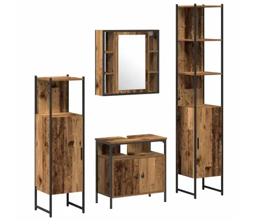 Vonios Baldų Rinkinys 4 Pcs Senovinis Medis Apdirbta Mediena