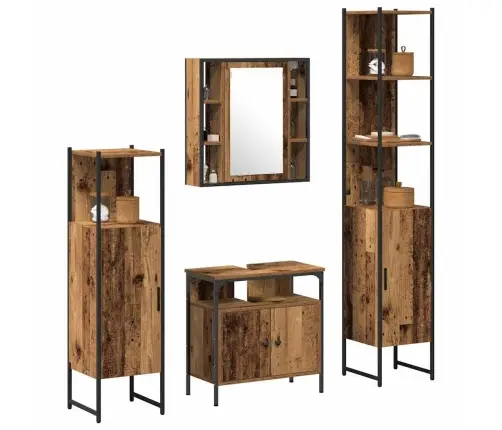 Vonios Baldų Rinkinys 4 Pcs Senovinis Medis Apdirbta Mediena