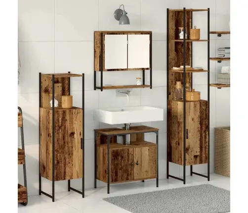 4 Daļu Vannas Istabas Mēbeļu Komplekts Vecā Koka, Inženierijas Koks Vidaxl