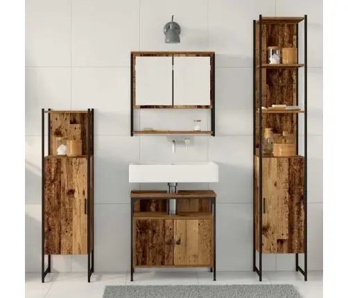 4 Daļu Vannas Istabas Mēbeļu Komplekts Vecā Koka, Inženierijas Koks Vidaxl