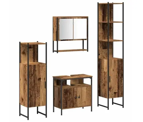 4 Daļu Vannas Istabas Mēbeļu Komplekts Vecā Koka, Inženierijas Koks Vidaxl