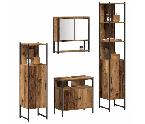 4 Daļu Vannas Istabas Mēbeļu Komplekts Vecā Koka, Inženierijas Koks Vidaxl