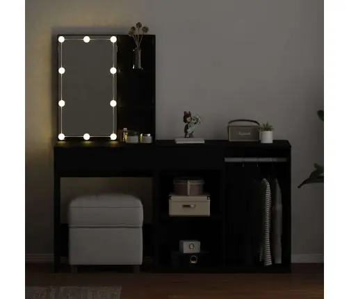 Tualetes Galdiņš Ar Led Un Kabinetu Melnā Ozolā Inženierijas Koks Vidaxl