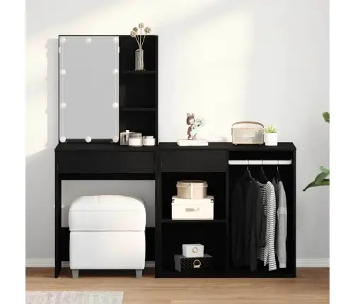 Tualetes Galdiņš Ar Led Un Kabinetu Melnā Ozolā Inženierijas Koks Vidaxl