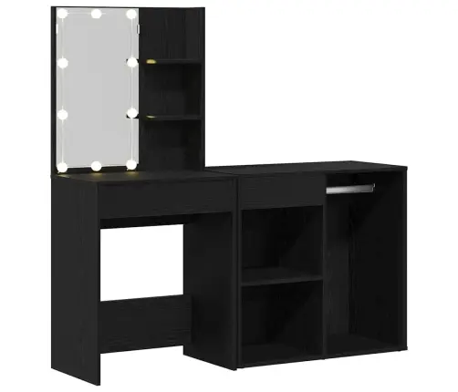 Tualetes Galdiņš Ar Led Un Kabinetu Melnā Ozolā Inženierijas Koks Vidaxl