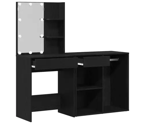 Tualetes Galdiņš Ar Led Un Kabinetu Melnā Ozolā Inženierijas Koks Vidaxl