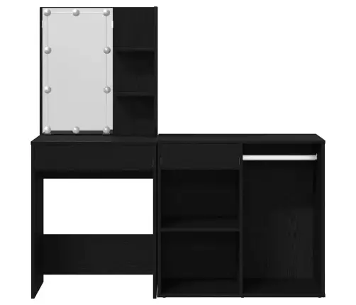 Tualetes Galdiņš Ar Led Un Kabinetu Melnā Ozolā Inženierijas Koks Vidaxl