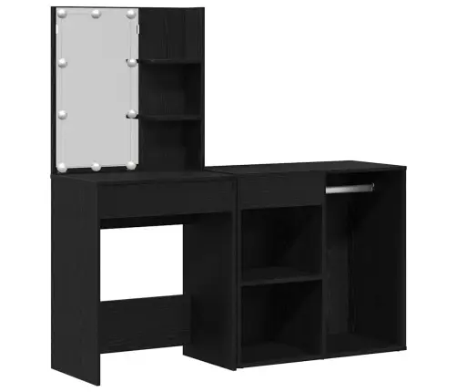 Tualetes Galdiņš Ar Led Un Kabinetu Melnā Ozolā Inženierijas Koks Vidaxl