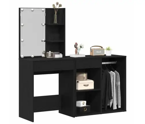 Tualetes Galdiņš Ar Led Un Kabinetu Melnā Ozolā Inženierijas Koks Vidaxl