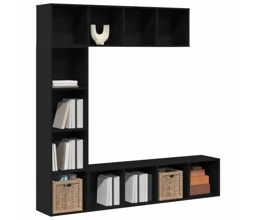 Grāmatu Plaukti 3 Gabali Melna Ozola 36X30X143 Cm Inženierijas Koks Vidaxl