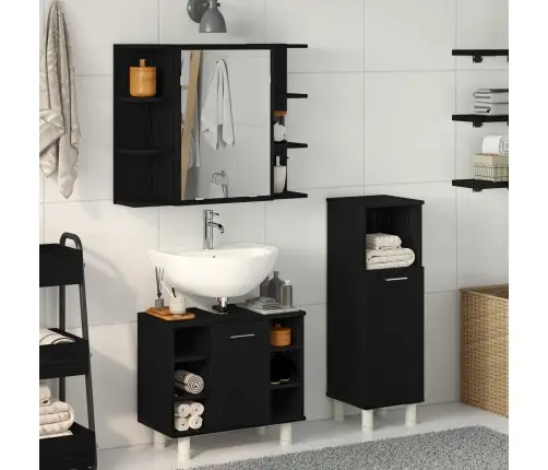 Vonios Baldų Rinkinys Su Lentyna 3 Pcs Juoda 30 X 30 X 99,5 Cm