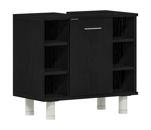 Vonios Baldų Rinkinys Su Lentyna 3 Pcs Juoda 30 X 30 X 99,5 Cm