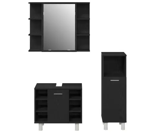 Vonios Baldų Rinkinys Su Lentyna 3 Pcs Juoda 30 X 30 X 99,5 Cm