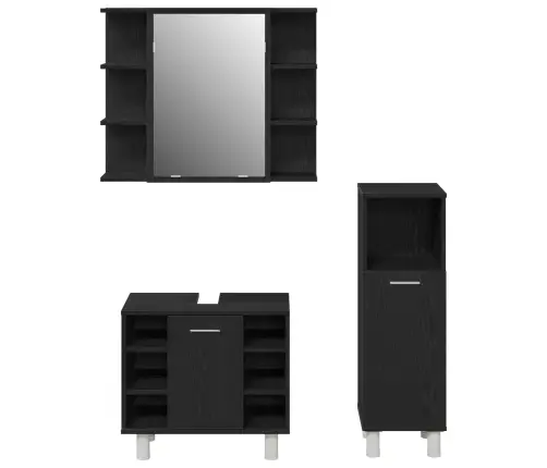 Vonios Baldų Rinkinys Su Lentyna 3 Pcs Juoda 30 X 30 X 99,5 Cm