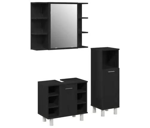 Vonios Baldų Rinkinys Su Lentyna 3 Pcs Juoda 30 X 30 X 99,5 Cm