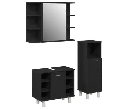 Vonios Baldų Rinkinys Su Lentyna 3 Pcs Juoda 30 X 30 X 99,5 Cm