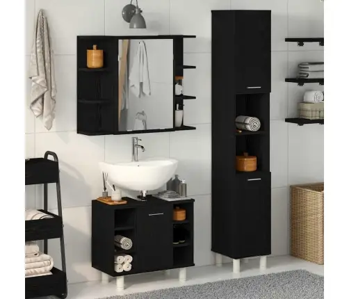 Vonios Baldų Rinkinys Su Lentyna 3 Pcs Juoda 30 X 30 X 179.5 Cm Vonios Baldų Rinkinys Su Lentyna 3 Pcs Juoda 30 X 30 X 179.5 Cm