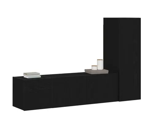 Tv Spintelių Komplektas 3 Pcs Juoda Ąžuolo 130.5 X 30 X 140 Cm