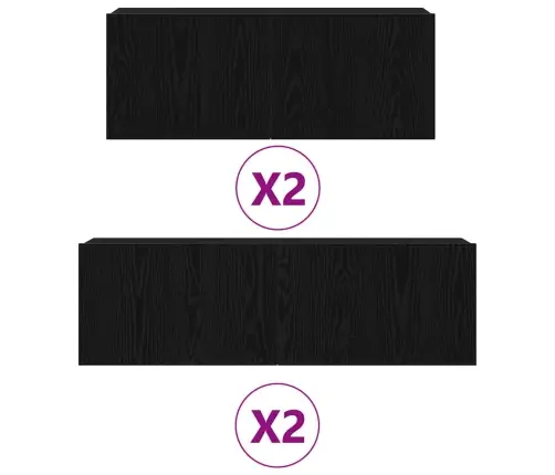 Tv Spintelių Komplektas 4 Pcs Juoda Ąžuolo 100 X 30 X 30 Cm