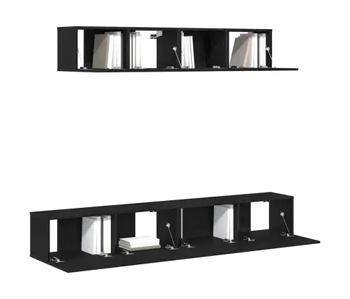 Tv Spintelių Komplektas 4 Pcs Juoda Ąžuolo 100 X 30 X 30 Cm