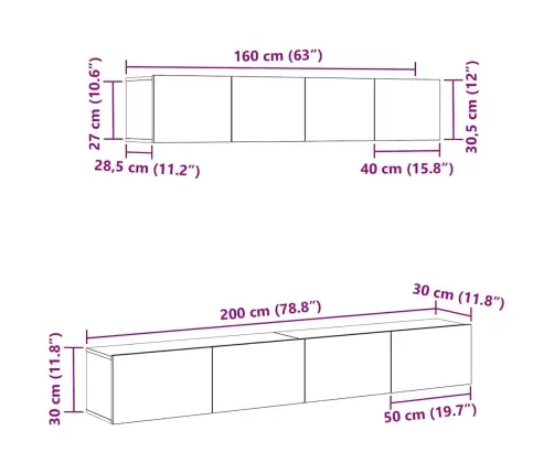 Tv Spintelių Komplektas 4 Pcs Juoda Ąžuolo 100 X 30 X 30 Cm
