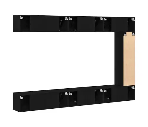 7 Daļu Tv Skapja Komplekts - Sienas Montējams, Melns Ozolkoka Inženierijas Koks Vidaxl