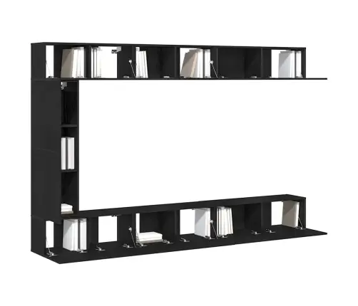 7 Daļu Tv Skapja Komplekts - Sienas Montējams, Melns Ozolkoka Inženierijas Koks Vidaxl
