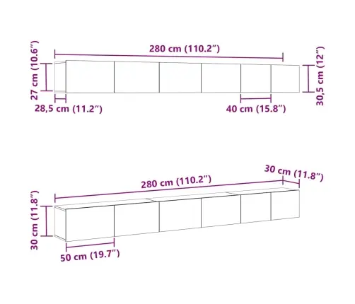 Telerikapi Komplekt 6 Pcs Must Tamm 100 X 30 X 30 Cm Tehispuit