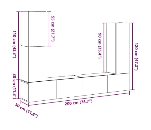 Telerikapi Komplekt 6 Pcs Must Tamm 30.5 X 30 X 110 Cm