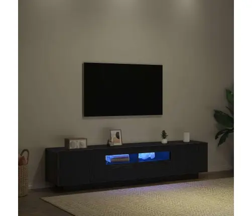 Tv Galds Ar Led Gaismām Melnā Ozola Krāsā 180X35X40 Cm No Inženierijas Koka Vidaxl