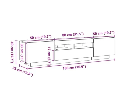Tv Galds Ar Led Gaismām Melnā Ozola Krāsā 180X35X40 Cm No Inženierijas Koka Vidaxl