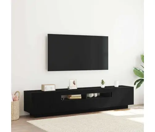 Tv Skapītis Ar Led Gaismām Melnā Ozola Krāsā, 200X35X40 Cm, Inženierijas Koks Vidaxl