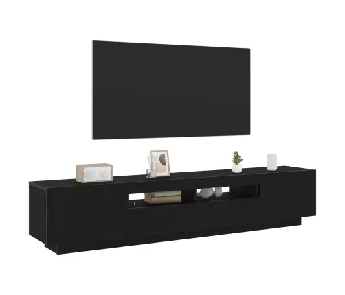 Tv Skapītis Ar Led Gaismām Melnā Ozola Krāsā, 200X35X40 Cm, Inženierijas Koks Vidaxl