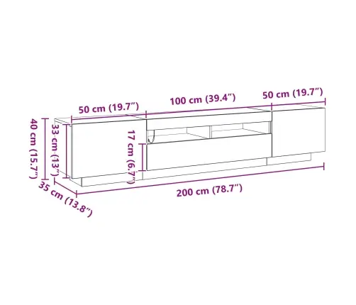 Tv Skapītis Ar Led Gaismām Melnā Ozola Krāsā, 200X35X40 Cm, Inženierijas Koks Vidaxl