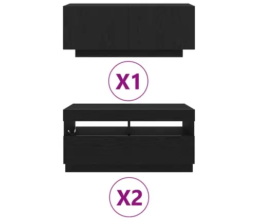 Tv Skapītis Ar Led Gaismām Melnā Ozola Krāsā, 260X35X40 Cm, Inženierijas Koks Vidaxl