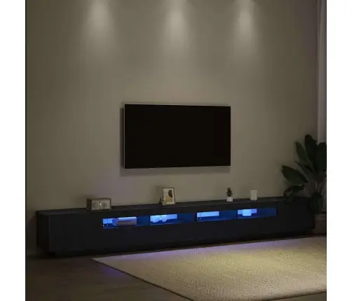 Televizora Skapītis Ar Led Gaismām, Melns Ozols, 300X35X40 Cm, Inženierijas Koks Vidaxl