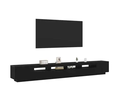 Televizora Skapītis Ar Led Gaismām, Melns Ozols, 300X35X40 Cm, Inženierijas Koks Vidaxl