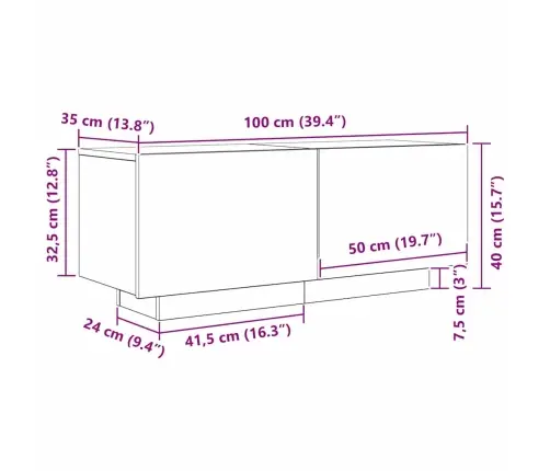 Televizoriaus Spintelė Juoda Ąžuolo 100 X 35 X 40 Cm