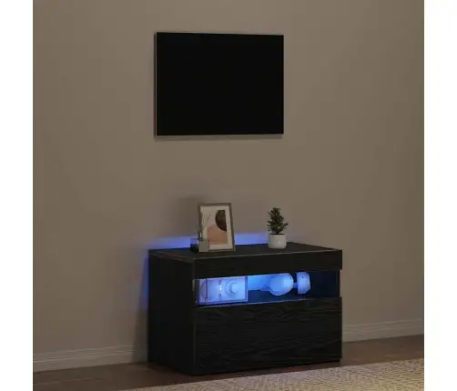 Naktsgaldiņš Ar Led Gaismām Melna Ozola 60X35X40 Cm Vidaxl