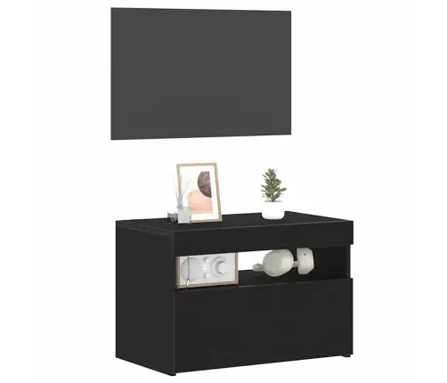 Naktsgaldiņš Ar Led Gaismām Melna Ozola 60X35X40 Cm Vidaxl