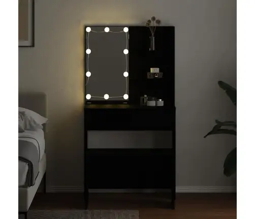 Tualetes Galdu Komplekts Ar Led Melnā Ozola Inženierijas Koks Vidaxl