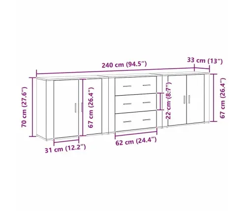 Bufetas Juoda Ąžuolo 240 X 33 X 70 Cm Apdirbta Mediena