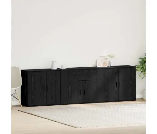 3 Daļu Sānu Skapji Melns Ozols Inženierijas Koks Vidaxl