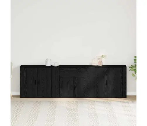 3 Daļu Sānu Skapji Melns Ozols Inženierijas Koks Vidaxl