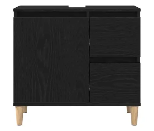 Vonios Baldų Rinkinys Su Stalčių 3 Pcs Juoda Apdirbta Mediena