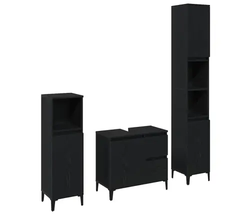 3 Daļu Vannasistabas Skapju Komplekts Melna Ozola Inženierijas Koks Vidaxl