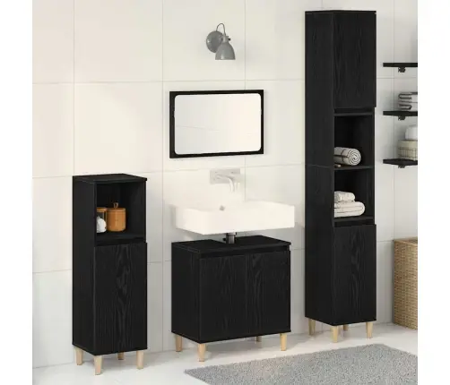 3 Gabalu Vannas Istabas Mēbeļu Komplekts Melnā Ozolā Inženierijas Kokā Vidaxl
