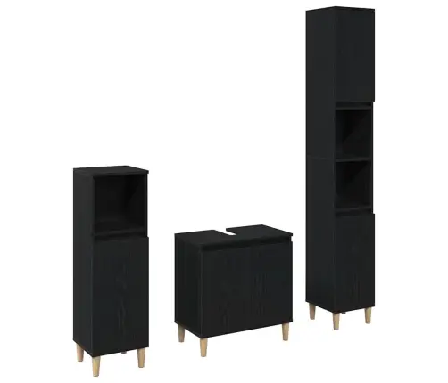 3 Gabalu Vannas Istabas Mēbeļu Komplekts Melnā Ozolā Inženierijas Kokā Vidaxl