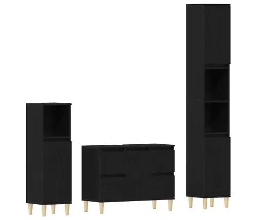Vannitoa Mööbleset Uksega 3 Pcs Must 30 X 30 X 180 Cm Tehispuit